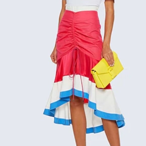 NWT Prabal Gurung Binod Colorblock Striped Fuchsia Hi-Lo Midi Skirt M $1,795 - Picture 7 of 14